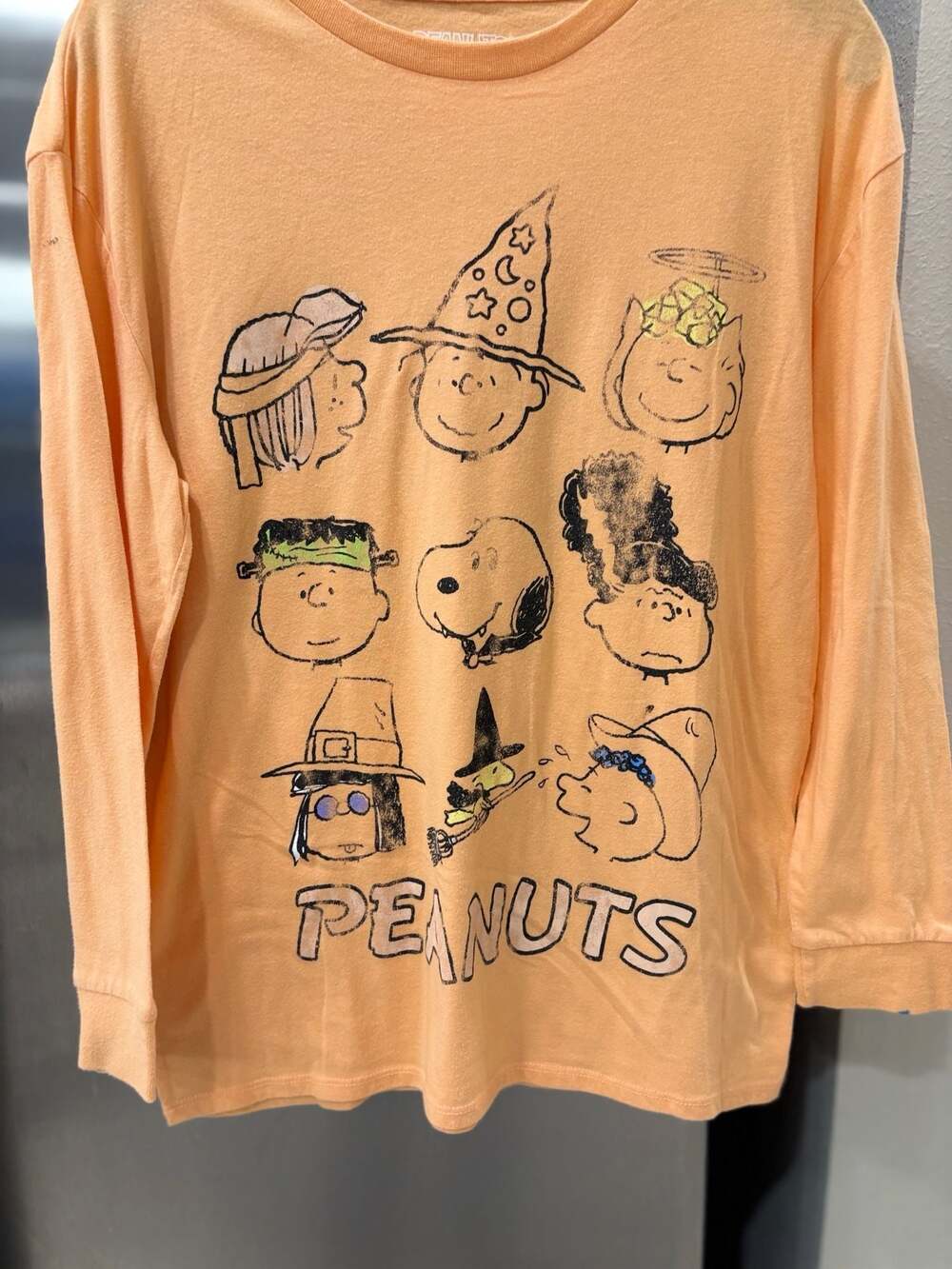 Peanuts Characters Halloween Long Sleeve Graphic T-Shirt Orange XL (14)